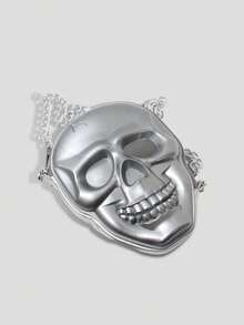 BAILEE 1 chiếc túi hình đầu lâu bằng silicon màu trơn, phong cách punk thời trang, chủ đề Halloween, có khóa kéo và dây xích kim loại, túi đeo chéo dành cho nữ, phù hợp cho các bữa tiệc chủ đề Halloween, phối hợp với trang phục Halloween và làm quà tặng Halloween, hoàn toàn phù hợp với trang phục Halloween. - Bạc - Xem 4