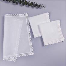 3条/套纯白蕾丝手帕，图案为“快乐”字样，适合作为礼物送给朋友或母亲，尺寸为27.5厘米/10.8英寸，轻薄透气。 - 白色 - 查看 7