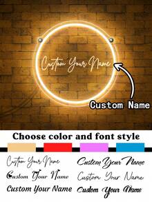 1 szt. DIY niestandardowy neonowy znak z nazwą do dekoracji ściennej, zasilany przez USB, grawerowane światło artystyczne 3D, prezent na przyjęcie świąteczne dla dzieci, dziewcząt, neonowe światła LED z grafiką 3D do firm, kawiarni, restauracji, hotelu