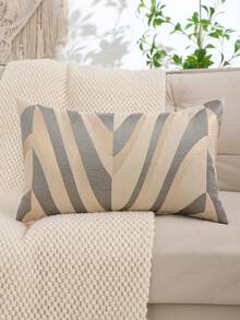 Gold Color Embossed Pillow Cover, Wavy Texture Design For Living Room Or Bedroom Decor - Grey - View 10