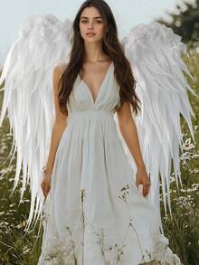 SEWLO Feather Angel Wings - Plump, Sturdy DIY Costume Wings For Halloween, Christmas, And Cosplay With Adjustable Straps - trắng - Xem 9