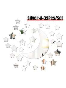 6pcs Acrylic Mirror Wall Sticker New Sun Moon Combo Bedroom Living Room Removable Removable 3D Acrylic Mirror Crystal Moon And Star Wall Decals DIY Home Art Deco Mural Bedroom Room Ceiling Bathroom TV Background Home Decoration Back To School Room Decor School Supplies - Silver - View 15