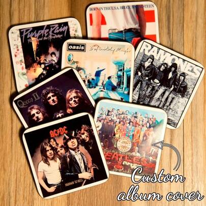 1 Set Customized Album Cover Drink Coasters, Choose Any Album To Create A Beautiful Coaster Set, Great Gift For Music Lovers, Christmas Gift, Customized Coasters