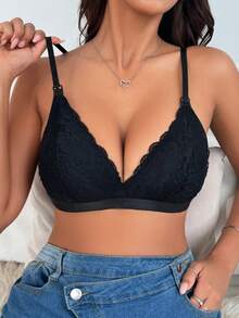 Biustonosz ciążowy z koronkowym wykończeniem w jednolitym kolorze, bez wypełnienia