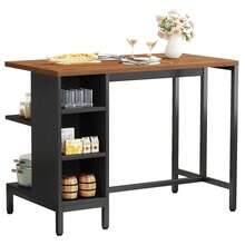 35.43" H Kitchen Island, Kitchen Shelf Bar Table With 5 Open Storage Shelves And Large Worktop, Industrial Butcher Block Island (Stools Not Included) Brown & Black - Brown & Black - View 10