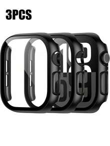 3 件装 PC + 钢化玻璃一体式表壳，防摔时尚保护套，兼容 表壳 40/41/42/44/45/46/49 毫米，兼容 Series Ultra/Se/11/10/9/8/7/6/5/4，智能手表配件男女款 - 黑色+黑色+黑色 - 查看 16