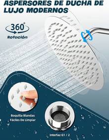 Alta Presión Cabeza De Ducha De Agua De Lluvia, 304 De Acero Inoxidable Ducha De Spray, 12 Inch Regadera Cuadrada,1/2" Conector, Rotación De 361 Grados,Ultra Fino Ahorro De Agua Regaderas Fijas - 12 Pulgadas Redondo - Ver 6