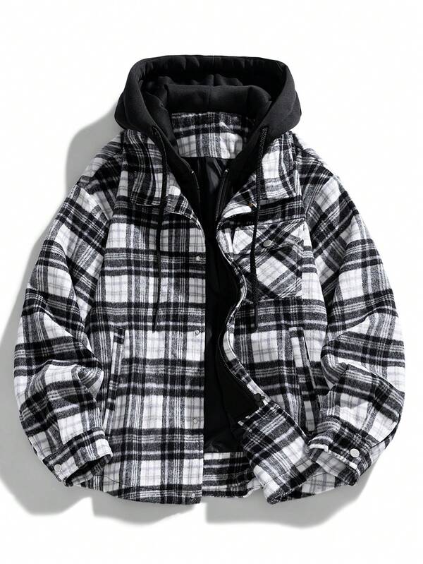 Men's Plaid Hooded Bomber Jacket, Casual Lightweight Jacket For Autumn/Winter