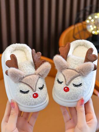 儿童秋冬室内拖鞋，防滑保暖室内软底舒适卡通可爱女童一脚蹬拖鞋，适合休闲日常卧室穿着