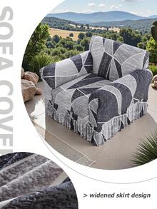 1pc Ruffled Stretch Sofa Cover, Soft & Comfortable, Printed Stretch Furniture Protector, Multiple Sizes Available - Grey - View 7