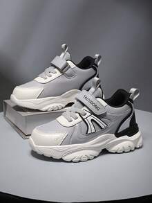 青少年运动鞋/PU 皮革/春夏秋冬运动鞋/返校/全新设计/轻质设计/防滑耐用鞋底/钩环设计，方便穿脱/适合跑步、上学、户外、训练 - 灰色 - 查看 4