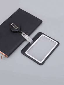 2 Horizontal Black Snap Card Holders: Multi-Purpose Badge, Can Hold Work ID - Available In Single Or Double Packs, Retractable Rope Checkered Belt Work Label Card Holder Badge, Office Supplies, School Supplies, Home Supplies, Back To School Gifts - Multicolor - View 4