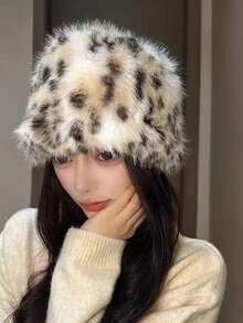 Neue Ankunft modischer vielseitiger schicker koreanischer Version Leopardenmuster Kunstpelz Fischerhut, Frauen Herbst/Winter personalisierter Ohrenschutz Fischerhut