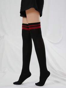 1双女士不对称三条纹过膝袜，适合日常穿着，舒适保暖 - 彩色 - 查看 6