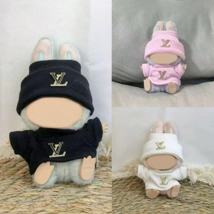 Clothes Only] 1st, 2nd, 3rd Generation Clothes Replacement For Labubu Ceramic Figurine, Bear T-Shirt, Straw Hat - Both - View 1