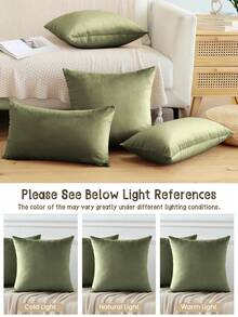 1/2/4pcs Solid Color Dutch Velvet Pillow Covers, Soft Decorative Cushion Covers, Bedding, Pillow Covers Only No Inserts, Multiple Colors And Sizes, Suitable For Sofa, All Season, Autumn Decor, 45*45 Cushion Covers, Room Decor, - Army Green - View 7