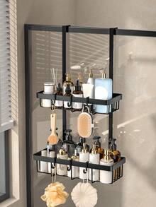 1pc Bathroom Rack, Glass Door Hanger - Bathroom Shower Supplies Storage Rack, Can Hang Towels, Bath Balls, Razors, Storage Rack, Halloween, Christmas Decoration Gift Bathroom Accessories Bathroom Tools