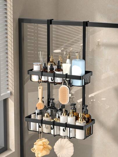 1pc Bathroom Rack, Glass Door Hanger - Bathroom Shower Supplies Storage Rack, Can Hang Towels, Bath Balls, Razors, Storage Rack, Halloween, Christmas Decoration Gift