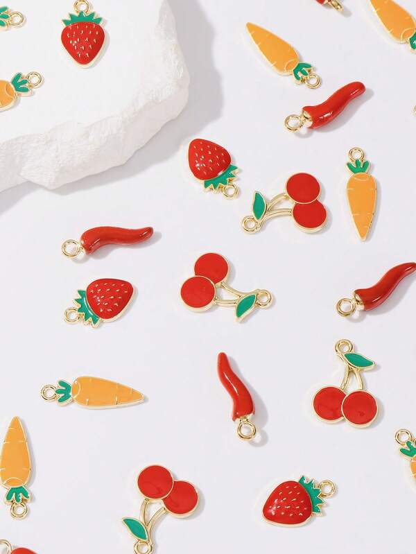 10 قطع سبائك الزنك المطلية بالمينا - كرز، فراولة، جزر، فلفل حار، إكسسوارات DIY للقلادة والسوار وسلسلة الهاتف