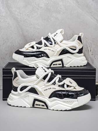 2025 New Men's Shoes, Letter Patchwork Casual Low-Top Thick Sole Versatile Outdoor Sneakers, All Season