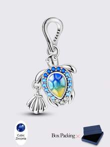 1 Pieces Original 925 Sterling Silver Charms Beads For Women Transparent Sea Turtle Shine Cubic Zirconia Pendants Fits Original Bracelet DIY Making Daily Party Shopping