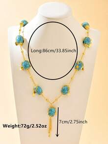 1pc Unique Design Faux Turquoise Beaded Necklace, Middle Eastern Style Pendant Choker Necklace For Women