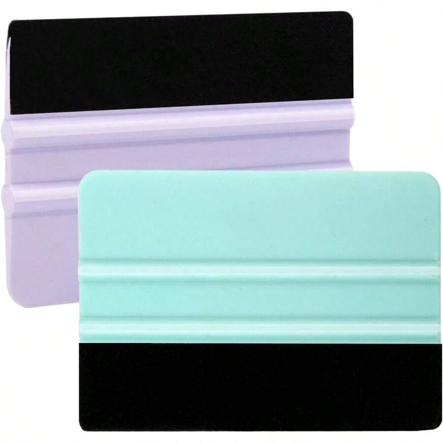 - Escobilla de goma de vinilo de fieltro de vinilo, 2 piezas, juego de herramientas de raspador para manualidades, envoltura de coche, ventana, papel pintado de vidrio - Verde azulado y morado - Ver 1