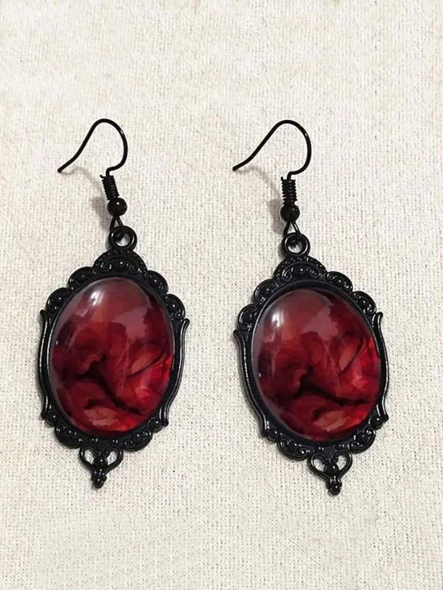 2 Stücke Gothic-Stil Whimsigoth rote übertriebene Hängeohrringe, geeignet für Alltag, Party, Treffen, Geschenk für Frauen