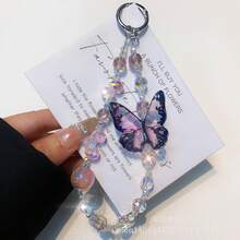 水晶蝴蝶串珠手机挂饰，【防摔】可拆卸时尚水晶手链挂绳，适用于手机、包包、钥匙扣、相机，可用作吊坠装饰
