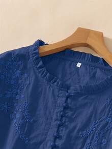 Women's Embroidered Loose Retro Long Sleeve Blouse Top, Suitable For Autumn - Navy Blue - View 6