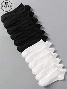 12雙黑白色防滑透氣時尚女襪短襪