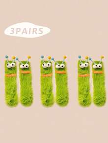 1/2/3 双女士趣味袜子、节日袜子、卡通袜子、毛绒袜子、节日袜子、中筒袜、大眼袜子、可爱袜子、保暖袜子 - 彩色 - 查看 38