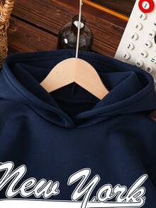 Young Boy Letter Print Warm Hoodie Sweatshirt