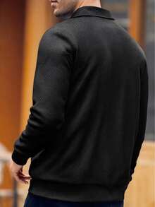 Men's Casual Polo Shirt With Collar And Zipper | Herringbone Jacquard Knit, Sweatshirt Silhouette, Essential For Vacation & Everyday Casual, Ideal Valentine's Day Gift For Boyfriend (European/American Sizing Runs Large, Suggest Ordering One Size Down)