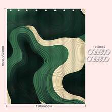 1/4pcs Green Wavy Theme Bathroom Set, Shower Curtain, Bath Mat, U-Shaped Toilet Lid Cover, Waterproof, Fashionable Curtain For Bathroom Decoration, Modern Style, Machine Washable Back To School