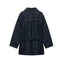 DEEKA 春秋新款女装时尚休闲复古收腰翻领牛仔夹克 - 藍色 - 查看 11