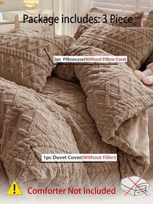 3 件套灰褐色天鹅绒毛绒床上用品套装（1 个羽绒被套 + 2 个枕套），柔软舒适，适用于卧室、客房 - 咖啡棕 - 查看 7