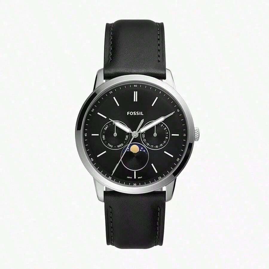 Fossil Reloj de cuarzo multifunción para hombre Neutra Moonphase, esfera blanca, correa marrón oscuro, estilo de negocios. FS5905