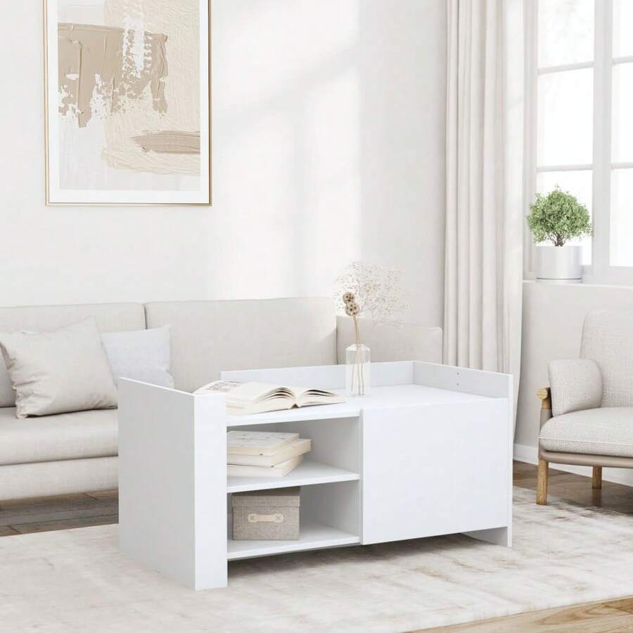 Coffee Table White 100x50x50 Cm Engineered Wood - 白色 - 查看 1