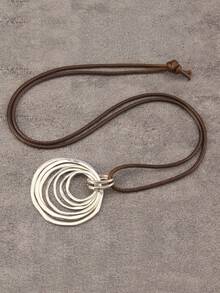 1 件时尚简约 7 层不对称扁平圆形合金吊坠长链项链女士