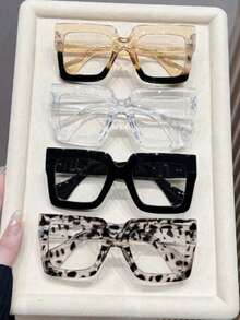 4 قطع نظارات إطار مربع كلاسيكي كبير الحجم، مناسبة للنساء ذوات الوجوه الكبيرة