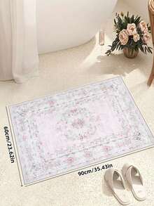 1pc Fluffy Luxurious Soft Bohemian Vintage Pink Area Rug, Non-Slip Machine Washable, Velvet Surface + TPR Bottom, Perfect For Living Room, Bedroom, Hallway - Elegant Courtyard Design, Adorned With Baroque Pattern, Indoor Mat | Non-Slip Backing, Living Room Carpet - màu hồng nhạt - Xem 3