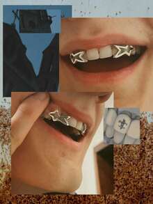 THATBOY 1 件/2 件/4 件/套女孩星形牙齿装饰，万圣节吸血鬼牙齿装饰，身体首饰，适合男女派对佩戴牙齿装饰，派对礼物，超级闪亮 - 彩色 - 查看 12