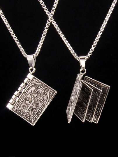 1 件翻页圣经主祷文吊坠项链、复古羽毛吊坠项链、闪电吊坠项链、时尚百搭毛衣链，适合日常佩戴