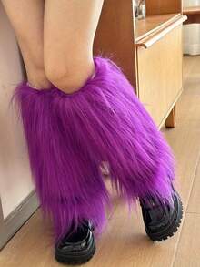 女士Y2K仿皮草腿套，复古毛绒宽松过膝长筒袜，适合万圣节、圣诞派对及日常亚文化穿搭，舒适保暖 - 彩色 - 查看 18