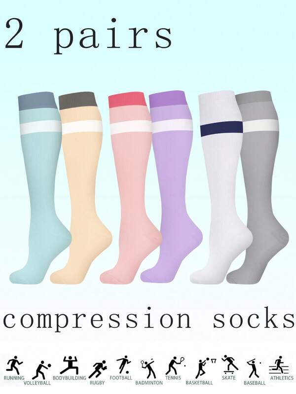 2 pares de calcetines de compresión para hombres y mujeres, aptos para trabajo en interiores y exteriores, fitness, running, senderismo, baloncesto, fútbol, gimnasia, senderismo, campamento, etc. Tejido de punto con efecto rebote.