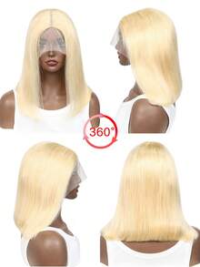 Blonde Bob Wig Human Hair Lace Front Wig For ,13x1x5 T Part Lace Bob Wig Pre Plucked Hairline With Baby Hair Straight Brazilian Virgin Human Hair 613 Blonde Lace Bob Wig 12Inch 180% Density Halloween Costume Party Wig - S613 - View 13