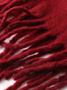 1pc Solid Color Scarf, Winter Warm Neck, Thickened Wool Knitted Thick Fringed Shawl, Winter Scarf For Dress,Beach,Holiday,Travel Essential,Holiday - Burgundy - View 4