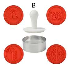 Assorted Round Christmas Cookie 3D Molds And Stamps, Silicone Christmas Baking Stamps, Cartoon Kitchen Birthday Party Supplies, Holiday Baking Tools, Reusable Lightweight Stamps, Multifunctional Baking Accessories