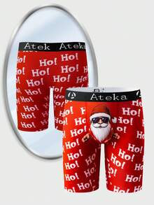 1pc Men's Christmas Santa Claus Graphic Print Boxer Briefs - Christmas Themed Cartoon Print, Jacquard Elastic Waistband, Comfortable Daily Wear, Novelty Print, Quality Knit Fabric, Casual & Comfortable - Red - View 3